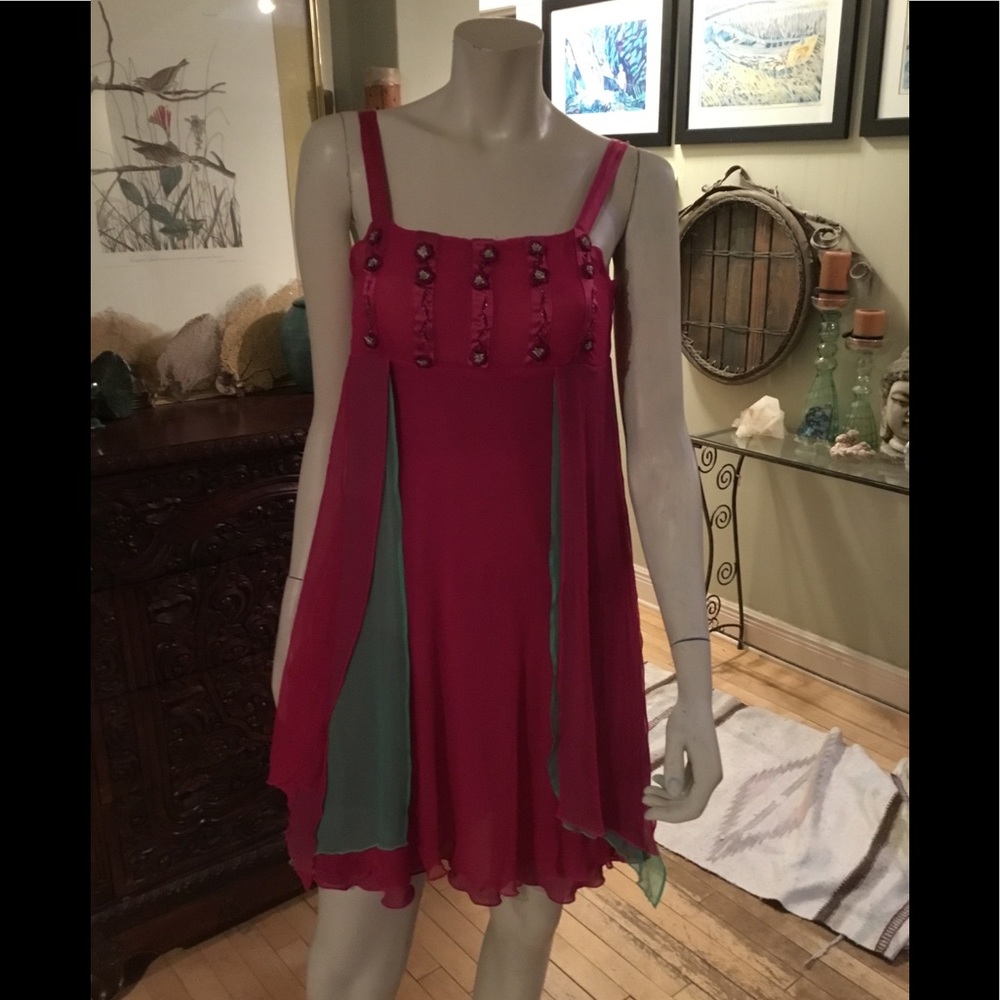 Vintage Alberta Ferretti fuchsia silk dress size 6